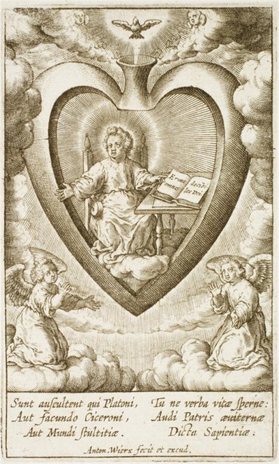 Il Bambino Gesù seduto nel sacro cuore con un libro aperto da Antonius Wierix (II)
