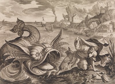 Giona gettato a riva dal pesce, ca. 1585 da Antonius Wierix