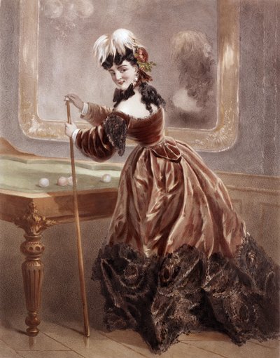 Una cortigiana al tempo del 2° Impero che gioca a biliardo da Antony Paul Emile Morlon