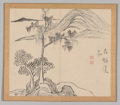 Doppio album di studi paesaggistici dopo Ikeno Taiga, Volume 1 foglio 36, XVIII secolo da Aoki Shukuya