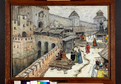 Mosca nel XVII secolo, librai sul ponte del Cristo Salvatore da Apollinari Mikhailovich Vasnetsov