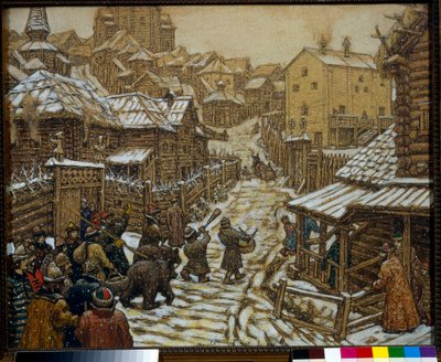 Musicisti e ammaestratori di orsi in una strada di Mosca nel XVII secolo da Apollinari Mikhailovich Vasnetsov