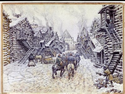 Vecchia Mosca. Architettura tradizionale in legno sotto la neve da Apollinari Mikhailovich Vasnetsov