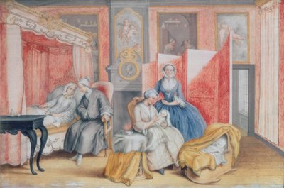 Giuseppe II (1741-90) al capezzale della moglie Isabella di Parma dopo la nascita della loro figlia Maria Teresa, 1762 da Archduchess of Austria Maria Christine
