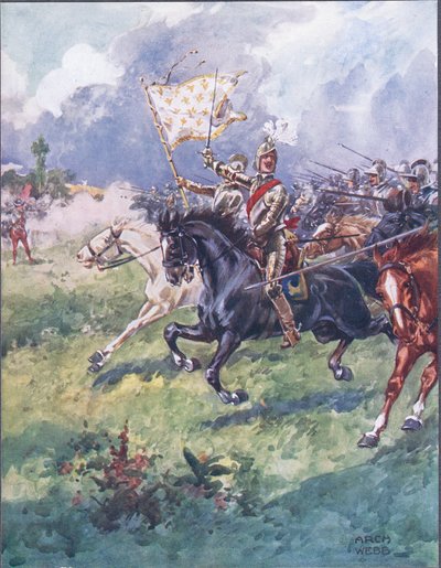 Mille cavalieri stanno premendo dietro, illustrazione da Ballads of Famous Fights, c.1900 da Archibald Webb
