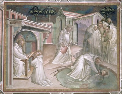 Mauro salva Placido, (dettaglio) la vita di San Benedetto (c.480-c.550), nella Sacrestia, 1387 da Aretino Luca Spinello or Spinelli