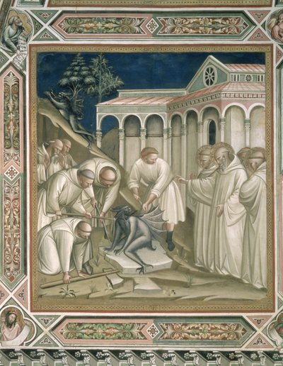 La Pesante Pietra, dettaglio dalla Vita di San Benedetto, nella Sacrestia, 1387 da Aretino Luca Spinello or Spinelli
