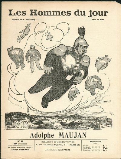 Copertina di "Les Hommes du jour", ca. 1905 - Illustrazione di Aristide Delannoy (1874-1911): Palloncini di baudruche - Clemenceau George, Jaures Jean, Fallieres Armand (1841-1931), Maujan Adolphe (1853-1914) da Aristide Delannoy