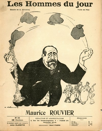 Copertina di "Les Hommes du jour", circa 1906 - Illustrazione di Aristide Delannoy (1874-1911): Argento - Rouvier Maurice (1842-1911) - Giocoleria da Aristide Delannoy