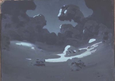 La luna illumina una radura nella foresta da Arkip Ivanovic Kuindzi