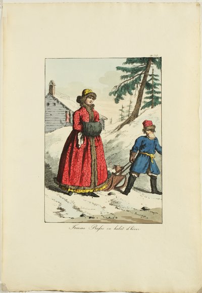 Abbigliamento invernale russo da Moeurs et Costumes des Russes, 1817 da Armand Gustave Haubigant
