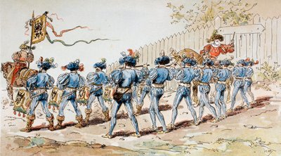 Banda musicale del XVI secolo con tamburi e pifferi da Armand Jean Heins