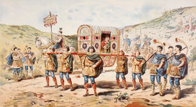 Una nobildonna del IX secolo portata in lettiga da quattro uomini da Armand Jean Heins