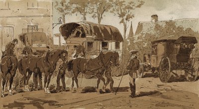 Diligenza, carrozza del servizio postale reale olandese e carrozza, Paesi Bassi, XIX secolo da Armand Jean Heins