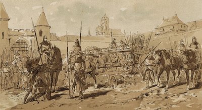 Carro militare e cavalieri, XIII secolo da Armand Jean Heins