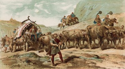 Carro trainato da buoi e scorta della tribù dei Nervii della Gallia settentrionale da Armand Jean Heins