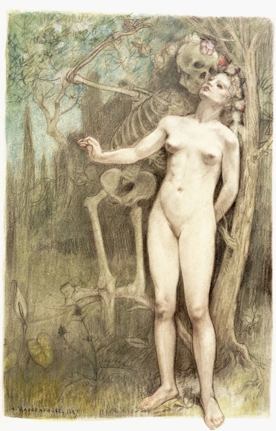 Nudo femminile con la Morte come scheletro da Armand Rassenfosse