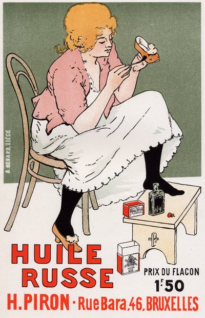 Stile di vita. Moda. Olio russo, riparazione di scarpe. Poster di Armand Rassenfosse, Belgio, c.1895 da Armand Rassenfosse
