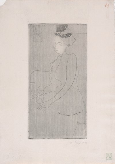 Femme assise avec chapeau a plumes (Donna seduta con cappello piumato) c.1893 da Armand Séguin