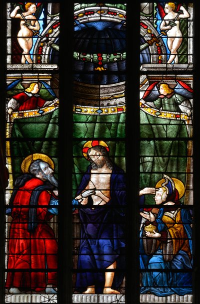 Il Cristo risorto prende la mano di San Tommaso per fargli vedere le sue ferite e tocca con l