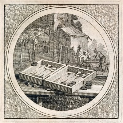 Set di backgammon e giocatori da Stichtelyke Zinnebeelde da Arnold Houbraken