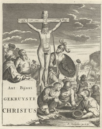 Cristo in croce (pagina del titolo per: A. Bynaeus, Cristo crocifisso, 1725) da Arnold Houbraken