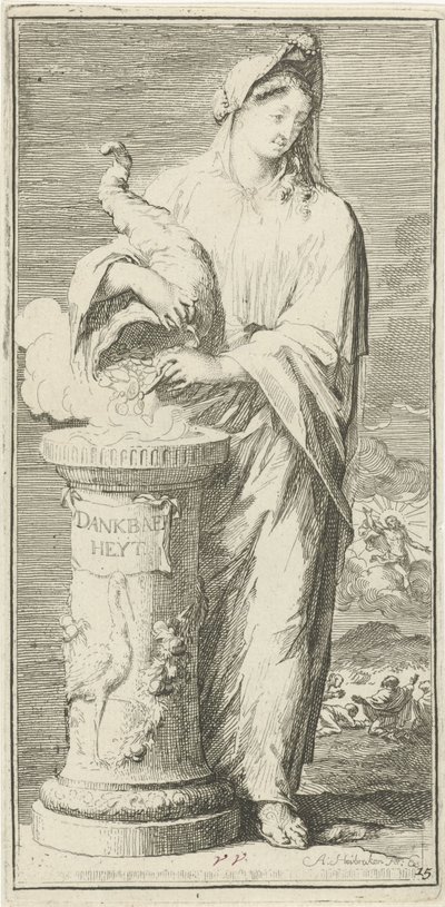 Gratitudine personificata, Dankbaerheyt, Quarantuno pezzi, vari simboli (titolo della serie) da Arnold Houbraken