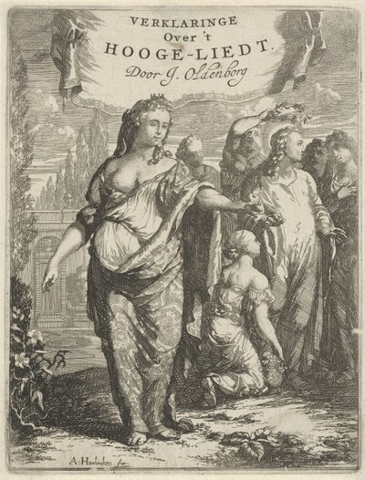 Amore personificato e Cristo incoronato (Pagina del titolo per: J. Oldenborgh, Spiegazione del Cantico dei Cantici, 1691) da Arnold Houbraken