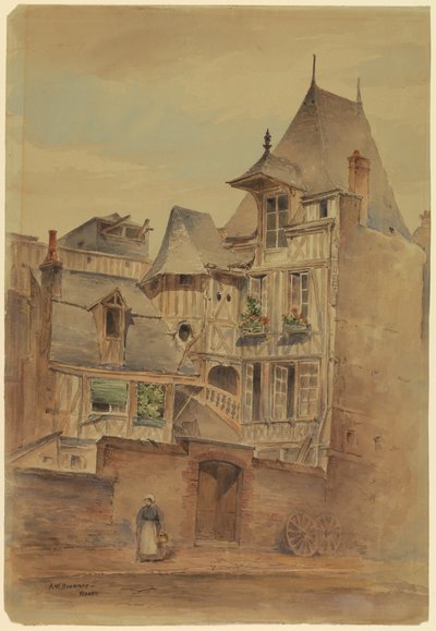 Disegno, Scena di strada con case medievali, 1885 ca. da Arnold William Brunner