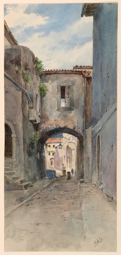 Strada stretta con case da Arnold William Brunner