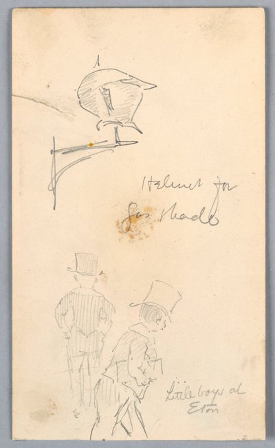 Schizzo di elmo e uomini a Eton da Arnold William Brunner