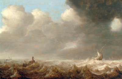 Barche da pesca in mare mosso da Arnoldus van Anthonissen