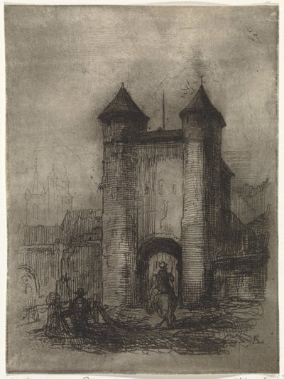 Vista della Helpoort a Maastricht, vista dal lato del campo da Arnoud Schaepkens