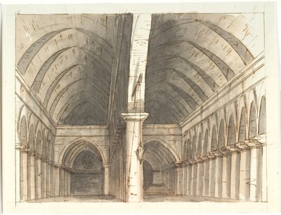 Interno del piano terra di una chiesa (?) con colonne e volte da Aron Wallick