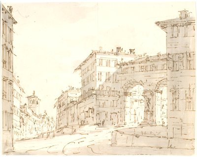 Scena di strada italiana con chiesa a sinistra e portale a destra da Aron Wallick
