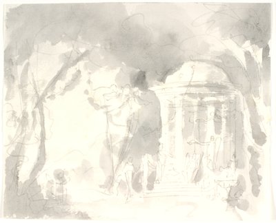 Tempio rotondo con figure alate circondate da alberi da Aron Wallick