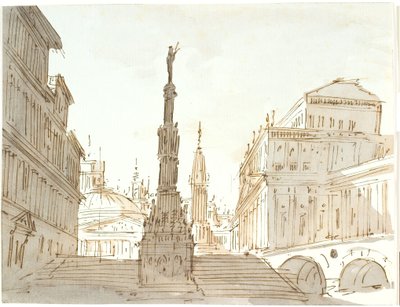Scala con colonna circondata da palazzi e chiese da Aron Wallick