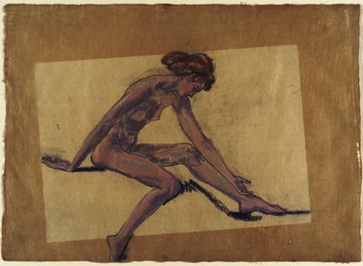 Sitzender weiblicher Akt im Profil, nach vorne gebeugt da Arthur Bowen Davies