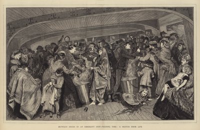 Tra i ponti di una nave di emigranti, ora del pasto, uno schizzo dal vivo da Arthur Boyd Houghton