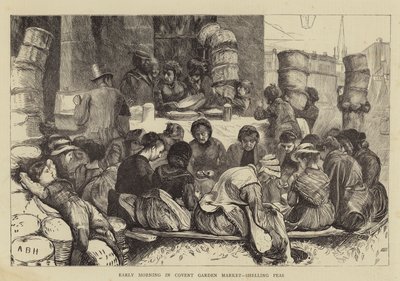 Mattina presto al mercato di Covent Garden, sgranando piselli da Arthur Boyd Houghton