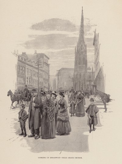 Guardando su Broadway, vicino alla Grace Church da Arthur Burdett Frost