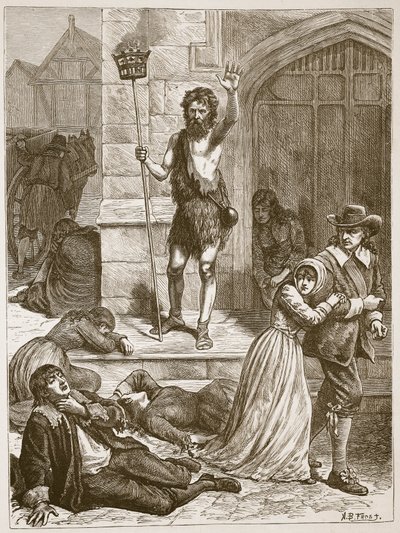 Il maniaco che pronuncia il destino di Londra durante la Grande Peste, illustrazione da 