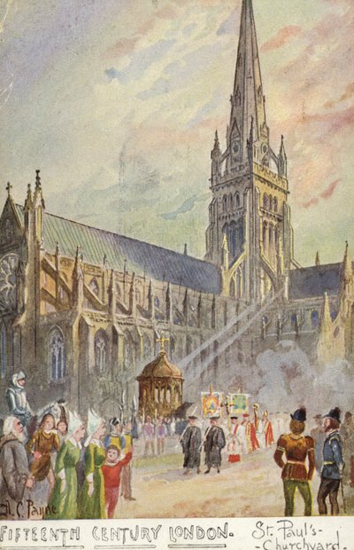 Londra del XV secolo - Il cortile della chiesa di San Paolo da Arthur Charles Payne