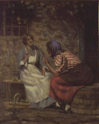 Scandalo, Due Ragazze che Spettegolano fuori da un Cottage da Arthur Claude Cooke