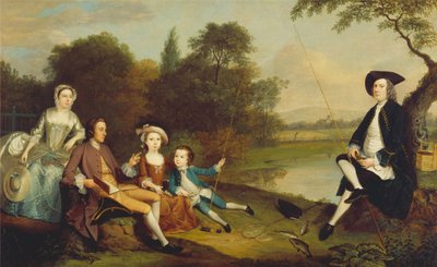 Ritratto di una famiglia, tradizionalmente conosciuta come la famiglia Swaine di Fencroft, Cambridgeshire da Arthur Devis