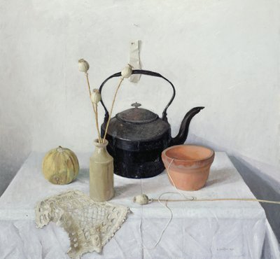 Bollitore, capsule di papavero e zucca, Natura morta, 1990 da Arthur Easton
