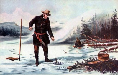 Pesca alla trota sul lago Chateaugay, sport invernali americani, 1856 da Arthur Fitzwilliam Tait