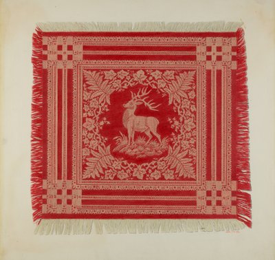 Tovagliolo rosso e bianco (Disegno di cervo) da Arthur G. Merkley