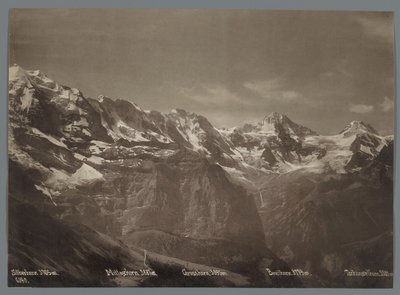 Vista della Silberhorn, della Mittaghorn, della Grosshorn, della Breithorn e della Tschingelhorn nelle Alpi Bernesi (Panorama della catena della Jungfrau) da Arthur Gabler