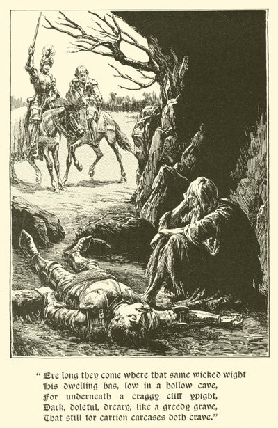 Il cavaliere della croce rossa, nella caverna della disperazione (incisione) da Arthur George Walker